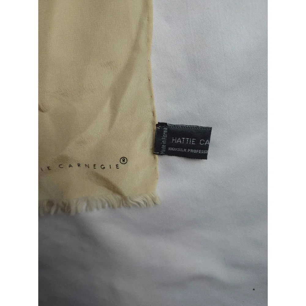 Hattie Carnegie Vintage Cream Silk Fringe Scarf Rectangular Wrap Accessory